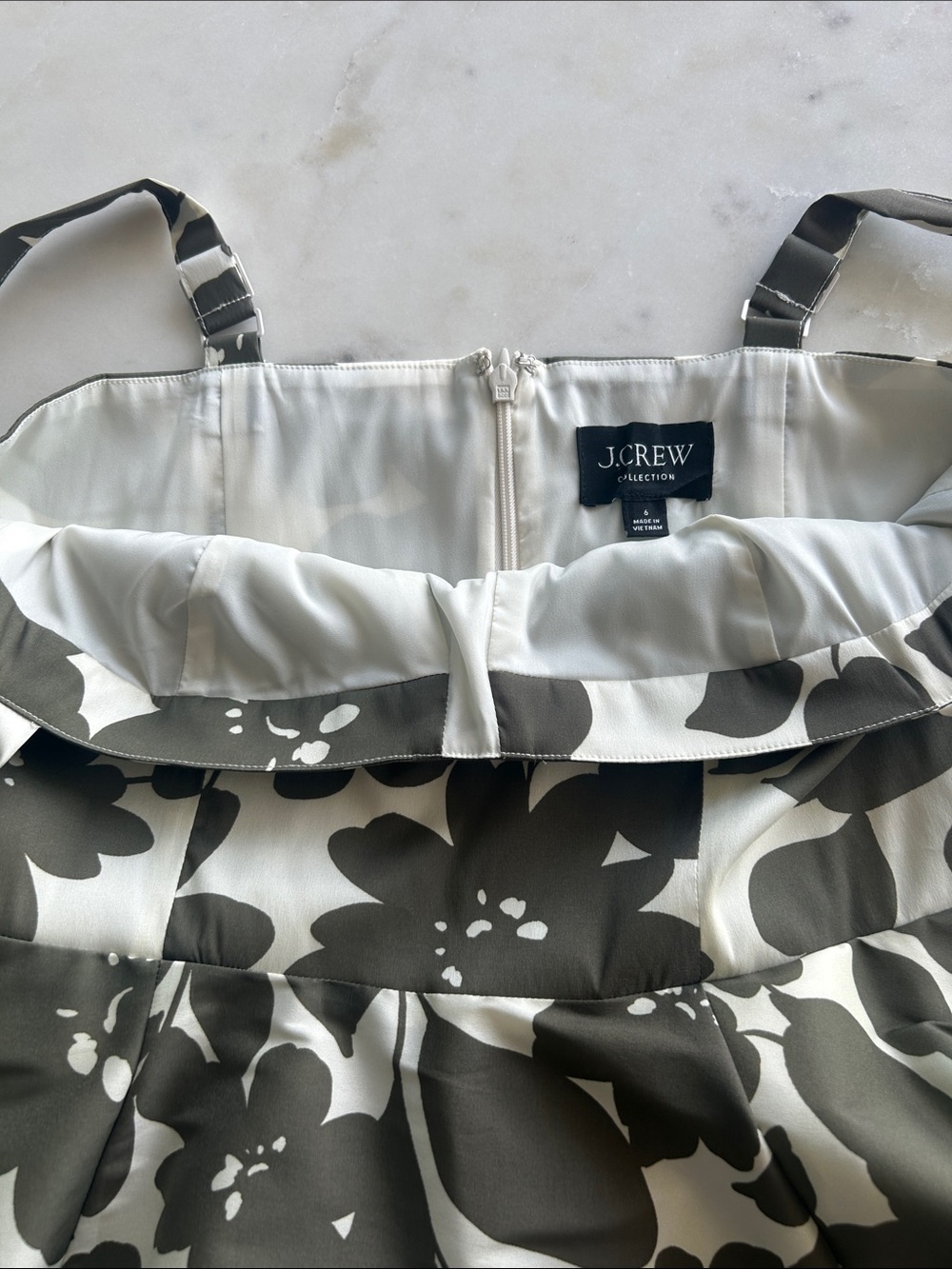 J. Crew Black and White Floral Strapless A-Line Dress